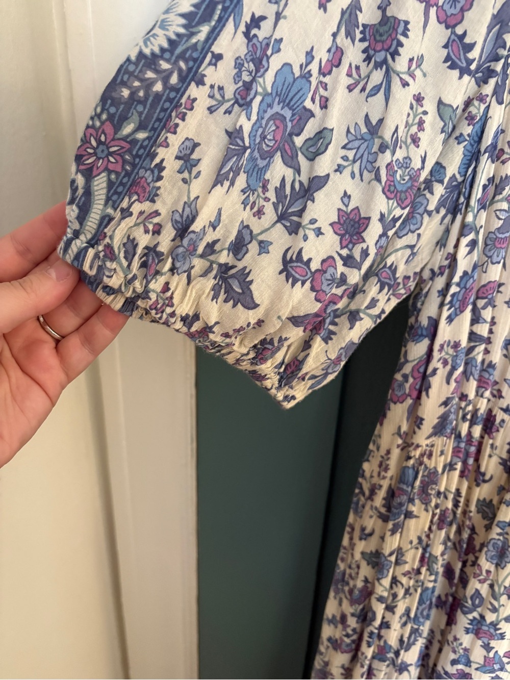 Spell Cream Maxi Dress with Blue and Purple Floral Print - Picture 7 of 11